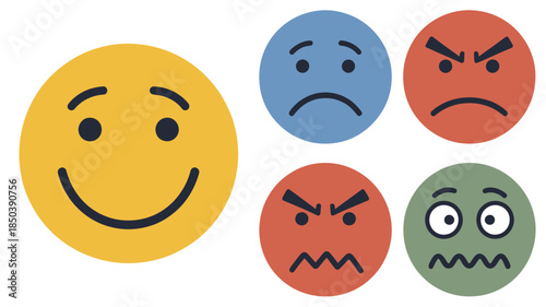Emotions Facial Expressions Smiley Faces Colorful Flat Design Mental Health Awareness