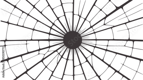 Handdrawn black cracked glass with radiating fracture lines