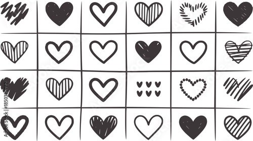 Handdrawn Black Hearts Grid Sketchy Love