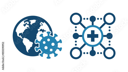 Global Health Crisis Icon in Simple Flat Design with Blue Color Scheme on White Background for Medical Infographics