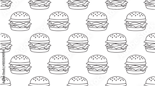 Monochrome repeating hamburger line seamless pattern