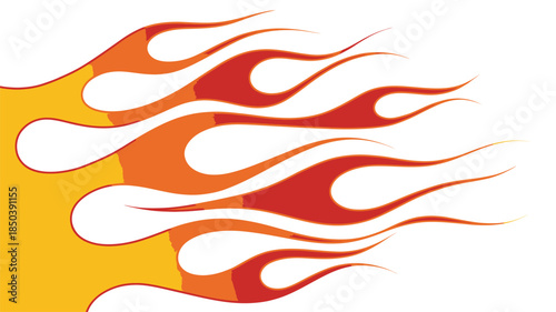 Flames in fiery red and orange hues with dynamic curves on white background for graphic design