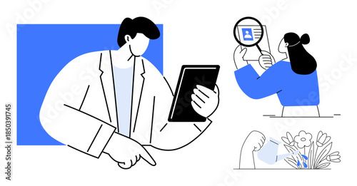 Identity verification. Digital identity d with authentication, data analysis, and secure processes. Identity also connects to ethical practices, business strategies, and sustainability. Perfect