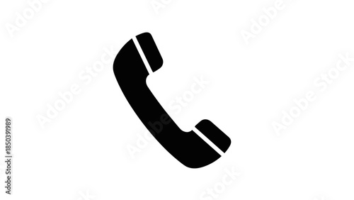 Black Telephone Handset Icon on White.