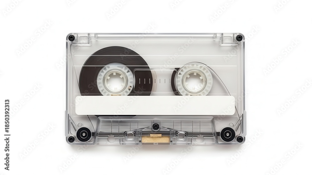 Obraz premium Vintage audio cassette tape on a white background.