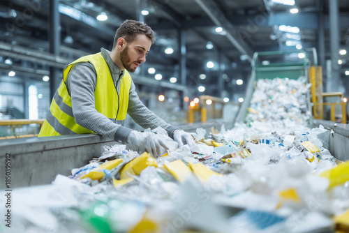 Sorting recyclables in a bustling waste management facility