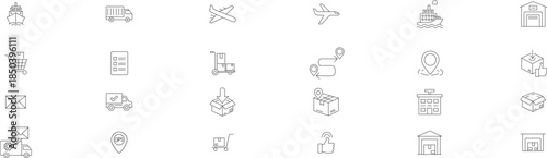 Logistics and Shipping Line Icons Set – Delivery, Warehouse, Transport & Tracking Symbols