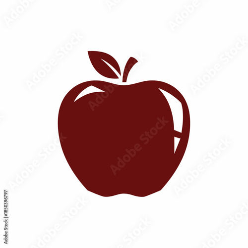 Simple Red Apple Icon with Leaf and Stem.