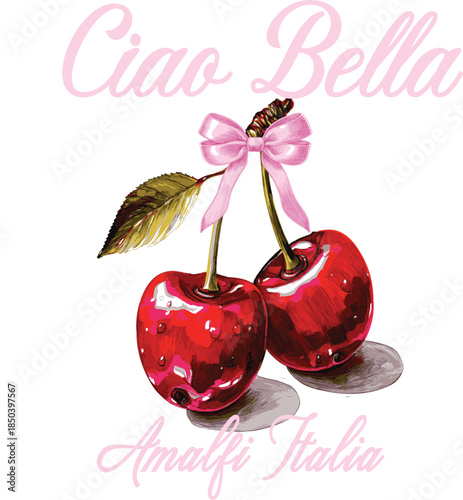 Cherry Bow Bows itally satin pretty mixed multi bundle satin girly ribbon coquette French Paris Parisian plush romantic girls trending style pink t-shirt design Slogan Logo Graphic Vector Tee shirt