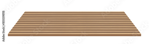 Realistic wooden board or table with striped natural grain texture in perspective view for product display, mockups, retail showcase,  background templates. Vector illustration