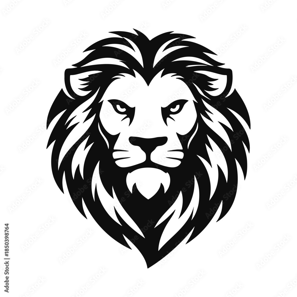 Obraz premium Minimalist Lion Head Black Vector Icon