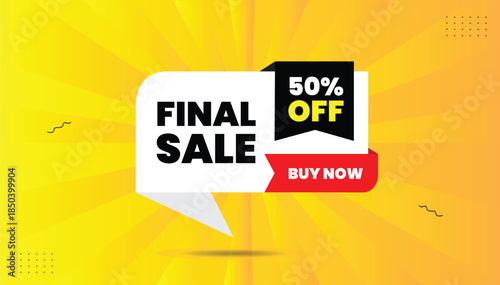 final sale 50% off buy now banner editable eps format template design with white black red shapes with yellow orange abstract background