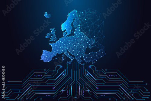 Digital Europe map with network connections and circuit board technology vector