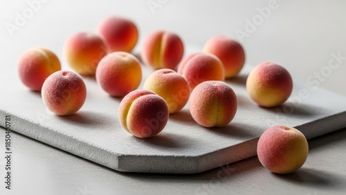 Collection of Fresh, Ripe Peaches on a Textured Surface