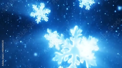 Frozen flurry of glowing snowflakes descend