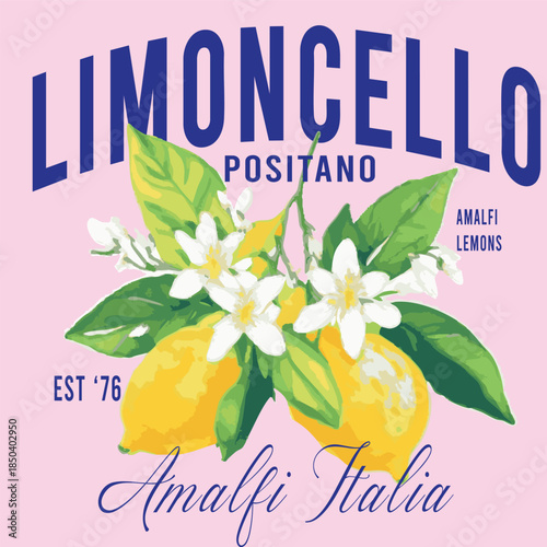 Limoncello lemons citrus ital girls girly tshirt spritz wine Trending  t-shirt design Slogan Logo Graphic Vector Tee shirt and apparel print in medditerrean  style Vector illustration  trendy pink ora