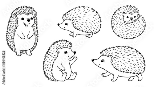 Funny cartoon hedgehog with a cute set of playful animal characters in a colorful vector illustration for kids and design projects