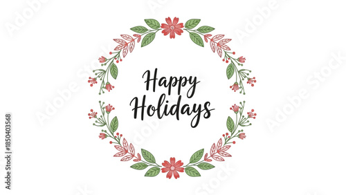 Heart shaped floral frame made of flowers and leaves for greeting card design