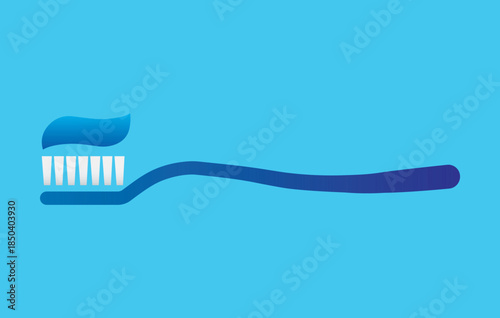 Toothbrush with Toothpaste Flat Vector Icon, Dental Hygiene and Oral Care Concept for Medical, Web and App Design on Blue Background