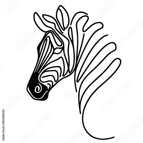 Minimalist one-line zebra portrait silhouette
