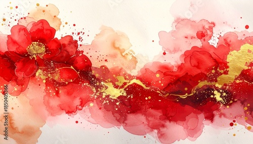 watercolor chinese new year red and gold splash 