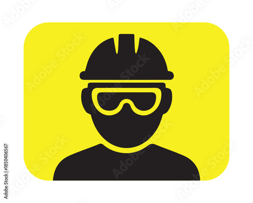 PPE Required Symbol – Hard Hat and Goggles Silhouette – Yellow Safety Icon for Industrial Zones