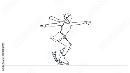 Figure Skater Performing Jump on Ice Rink Continuous Line Art