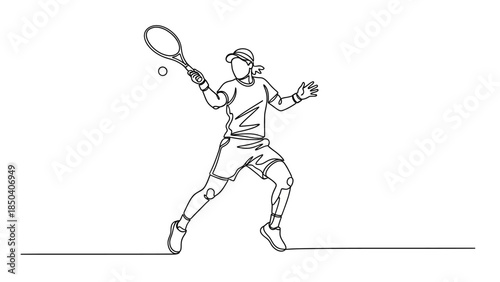 Dynamic tennis player in action with racket and ball in play