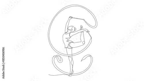 Ballet Dancer Dancing in Swirling Motion Line Art