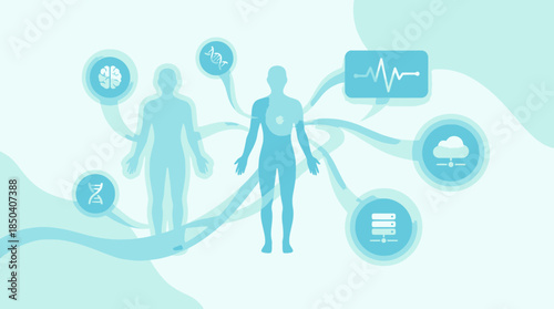 Infographic illustrating human connection to technology and health