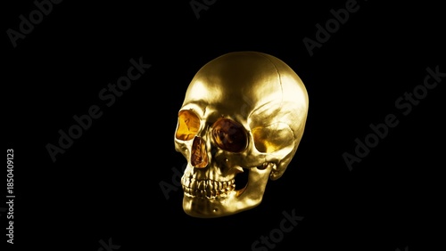 Luxury Golden Human Skull Isolated on Black Background