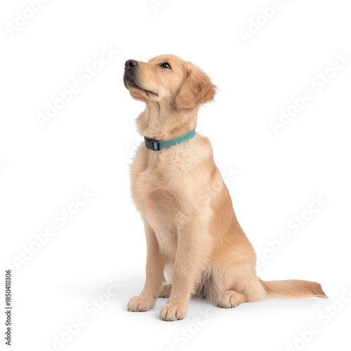 Adorable Golden Retriever Puppy Sitting and Looking Up Beautifully.