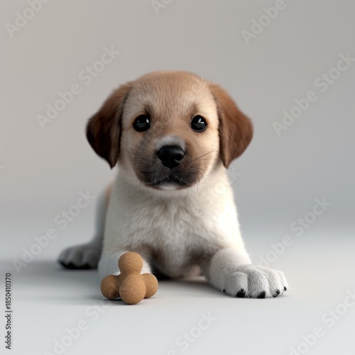 Adorable Labrador Puppy Lying on Floor with Toy.