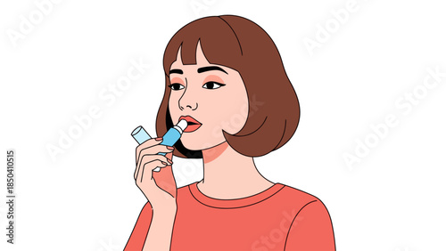 Woman applying lip balm to her lips with a blue tube