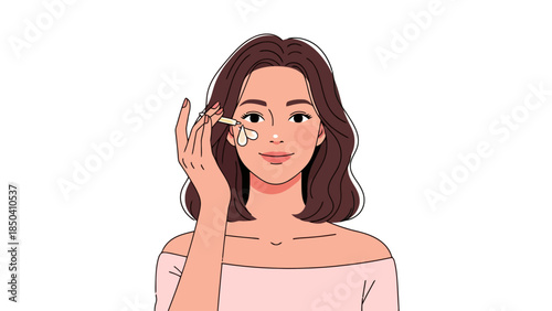 Woman applying serum to her face with a dropper