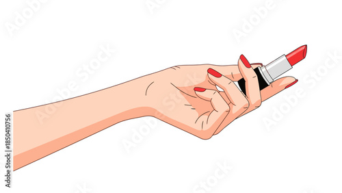 Womans hand holding red lipstick