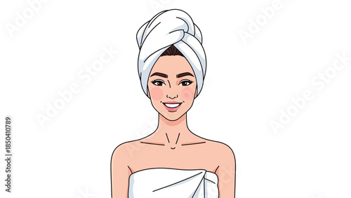 Woman with towel wrapped around head and body