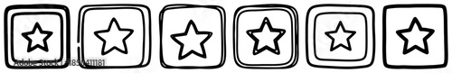 Series of hand drawn star icons in square frames for rating and feedback