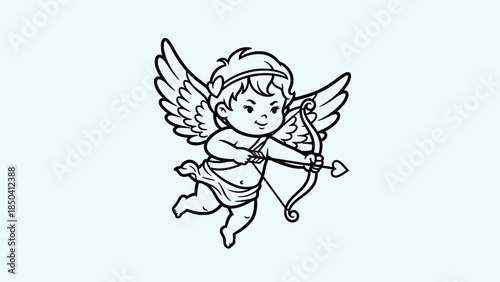 A cherub flying with bow and arrow, illustration of love and mythological figure
