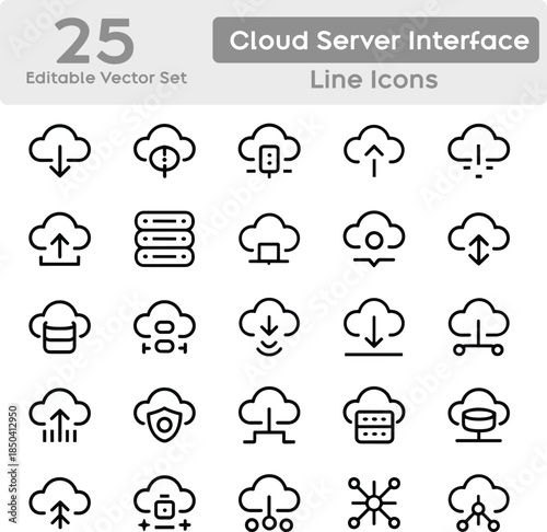 Cloud and Server Infrastructure Line Icons Set