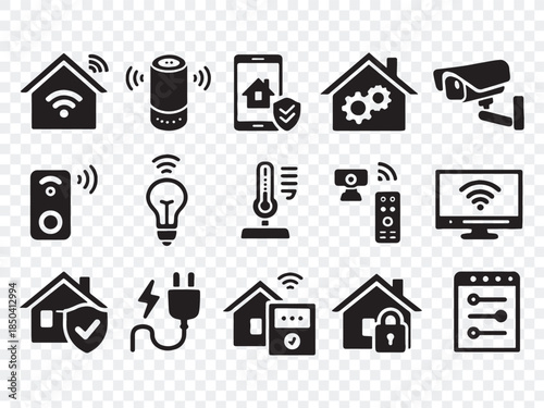 Comprehensive Smart Home and IoT Icon Set: Modern Glyph Vector Collection for Web, Mobile UI UX Design, Automation, and Security Apps.