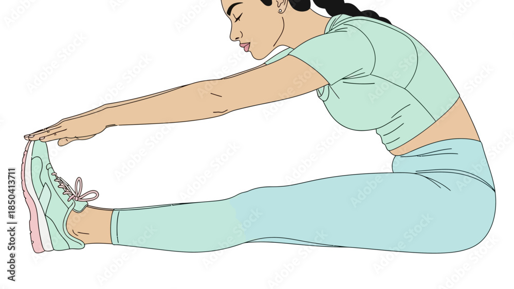 Obraz premium Illustration of a woman performing a seated forward bend stretch to improve flexibility and posture