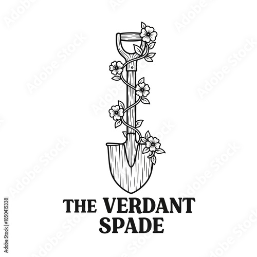 The Verdant Spade Logo Design with Flowers and Leaves.