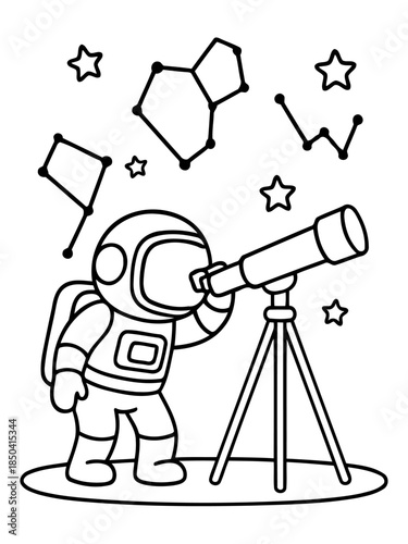Astronaut's Celestial Discovery: An astronaut, focused intently, peers through a telescope, gazing at the constellations and stars that twinkle in the vast expanse of space. 