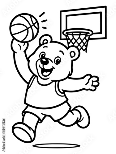 Bear with Basketball: A cartoon bear, dribbling a basketball with skill and joy, showcasing a playful image of sportsmanship and athletic endeavors.