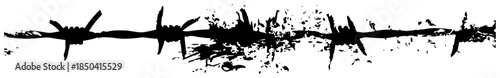 Grunge barbed wire silhouette with dirty ink splatter texture