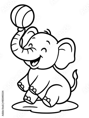 Playful Elephant and Ball: A cheerful elephant joyfully balances a ball, showcasing agility and innocent delight, perfectly embodying the lighthearted essence of childhood fun.