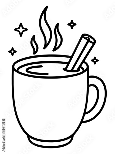 Warm Beverage with Cinnamon: a delightful cup of a warm beverage, steaming gently with a cinnamon stick creating an inviting cozy feeling. 