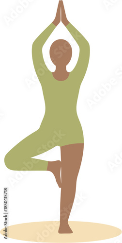 Minimalist vector illustration of a person practicing the yoga tree pose.