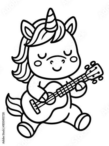 Magical Melody: Enchanting unicorn with a flowing mane serenades the world with harmonious music, its eyes closed in pure enjoyment.